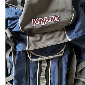 JanSport Hiking Backpack Blue Gray Internal Frame Unisex One Size Zip Pockets